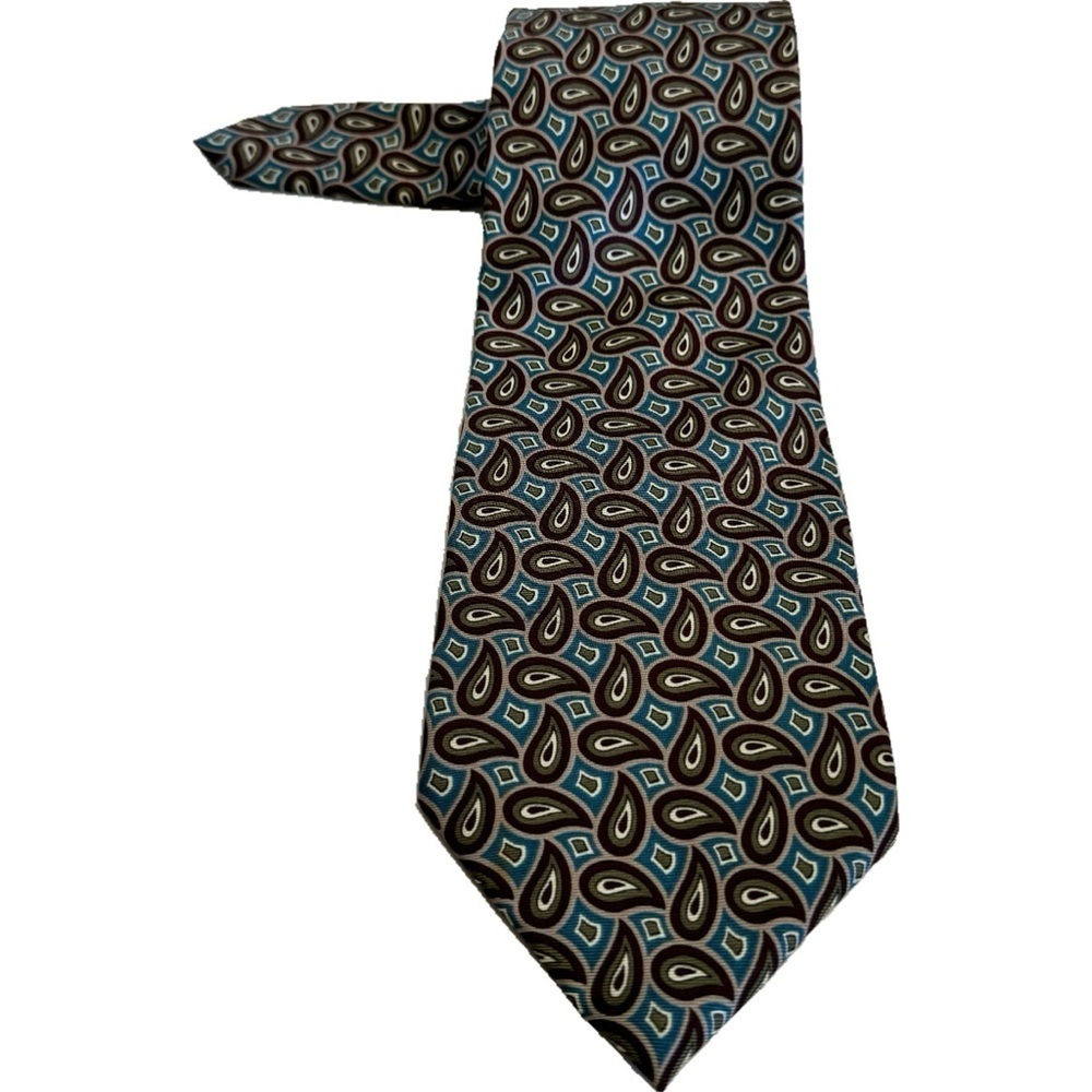 Vintage Oscar De La Renta Neck Tie Paisley Blue Brown Multicolor Classic